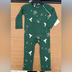 Kyte BABY Green Holiday Mistletoe & Dove One-Piece